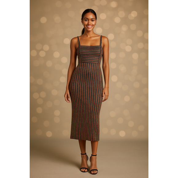 Donna Morgan Metallic Rainbow Striped Dress Size 4 Bodycon Shiny Party New - Picture 1 of 11